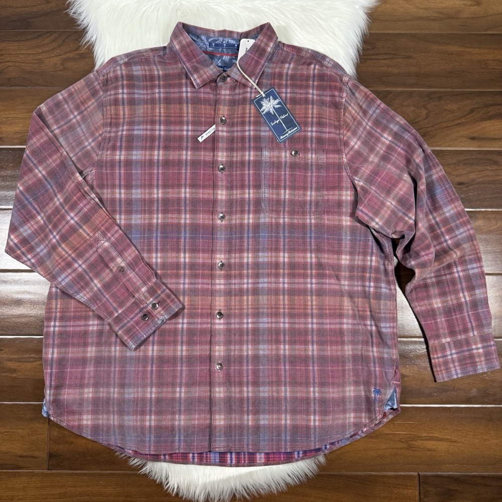 Tommy Bahama Men's Size XXL Claret‎ Plaid Coastline Cord Harbor Button Up Shirt